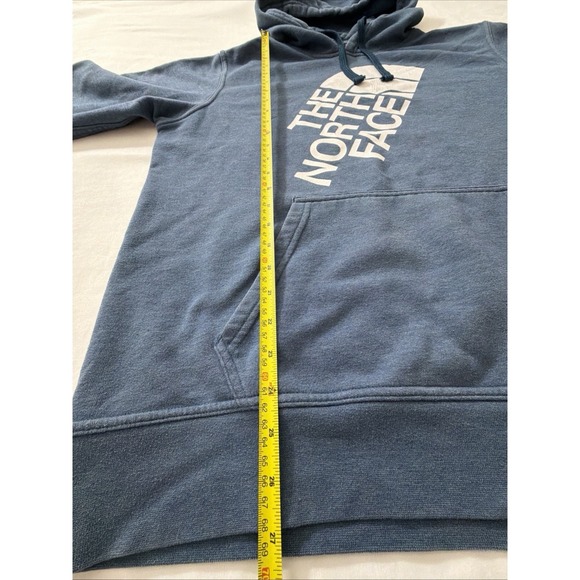 The North Face Blue Pullover Hoodie Men's Large Logo Sweatshirt Kangaroo Pocket - Picture 15 of 16